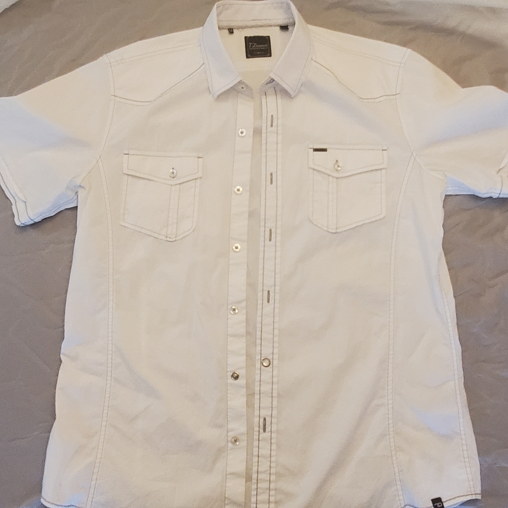 7 Diamonds White Casual Button-down Shirt